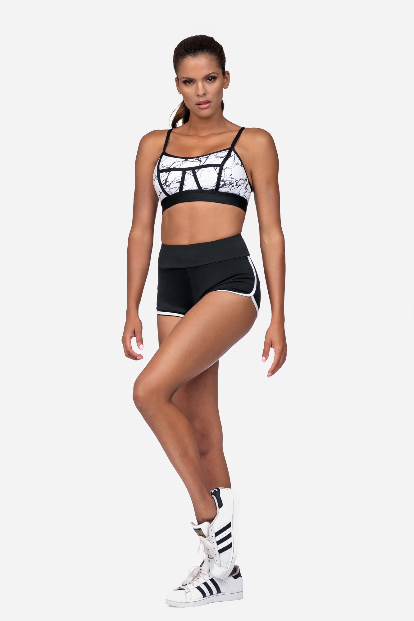 Spodenki Fitness Damskie Lorin L9021 - Czarno-Białe