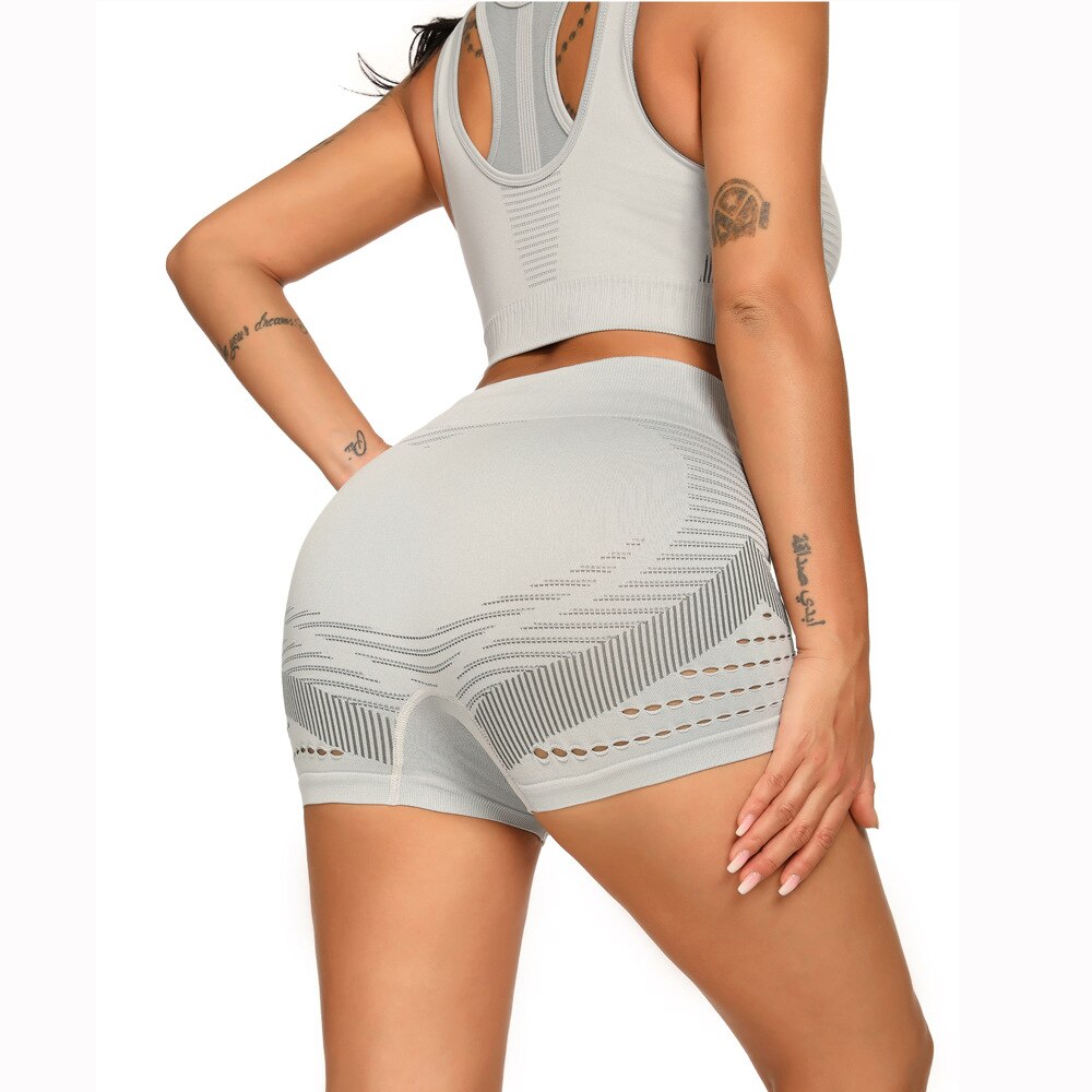 Seamless Hollow Out Fitness Yoga Shorts High Elastics Workout Sports Push Up Gym Running Short Pants For Women Female Clothing-7