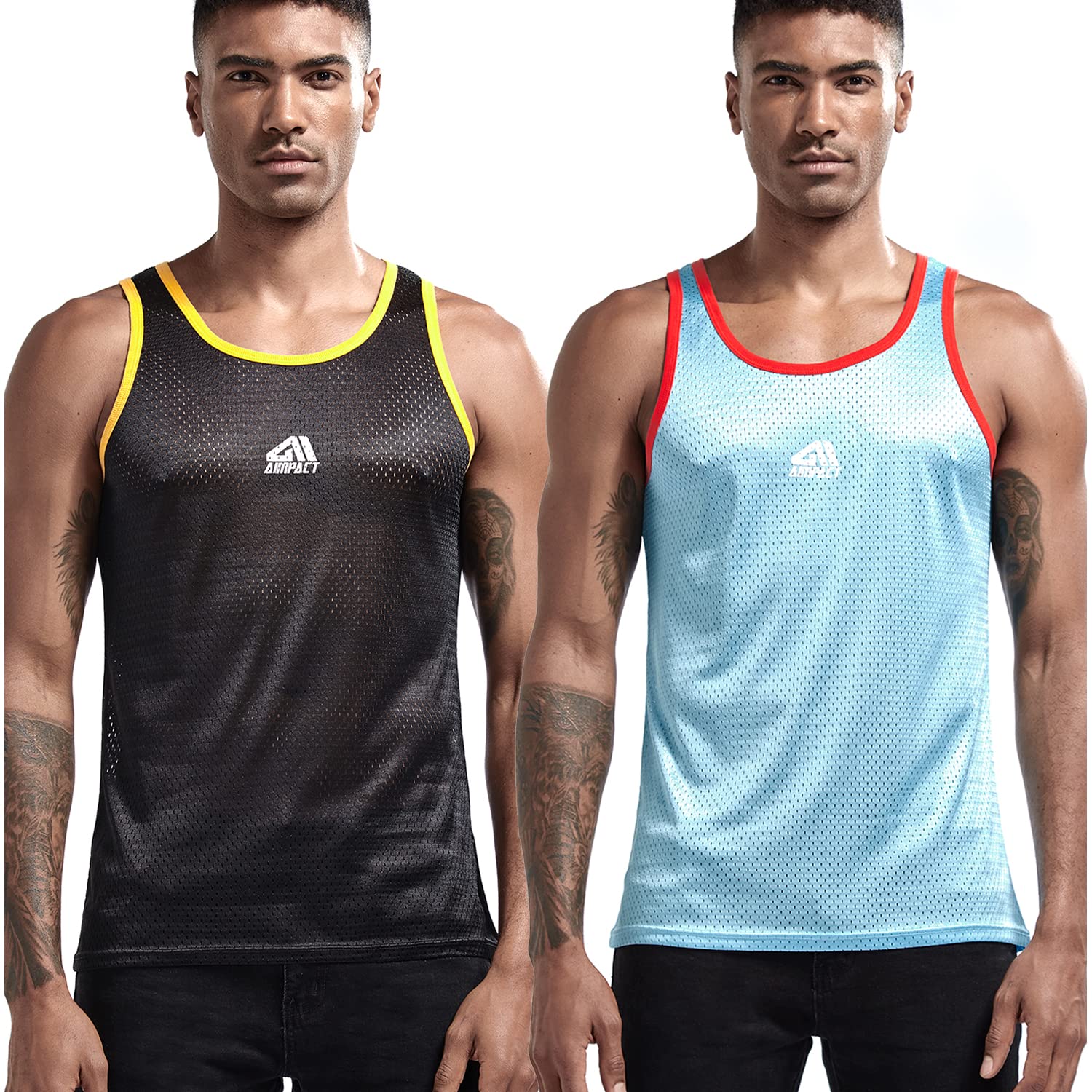 AIMPACT Men Athletic Workout Tank Tops Mesh Quick Dry Fitness Running Gym Muscle Sleeveless Shirts BlackBlueS-4