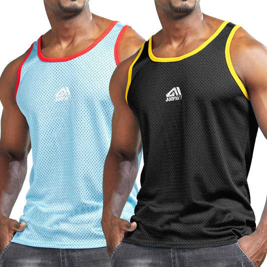 AIMPACT Men Athletic Workout Tank Tops Mesh Quick Dry Fitness Running Gym Muscle Sleeveless Shirts BlackBlueS-0
