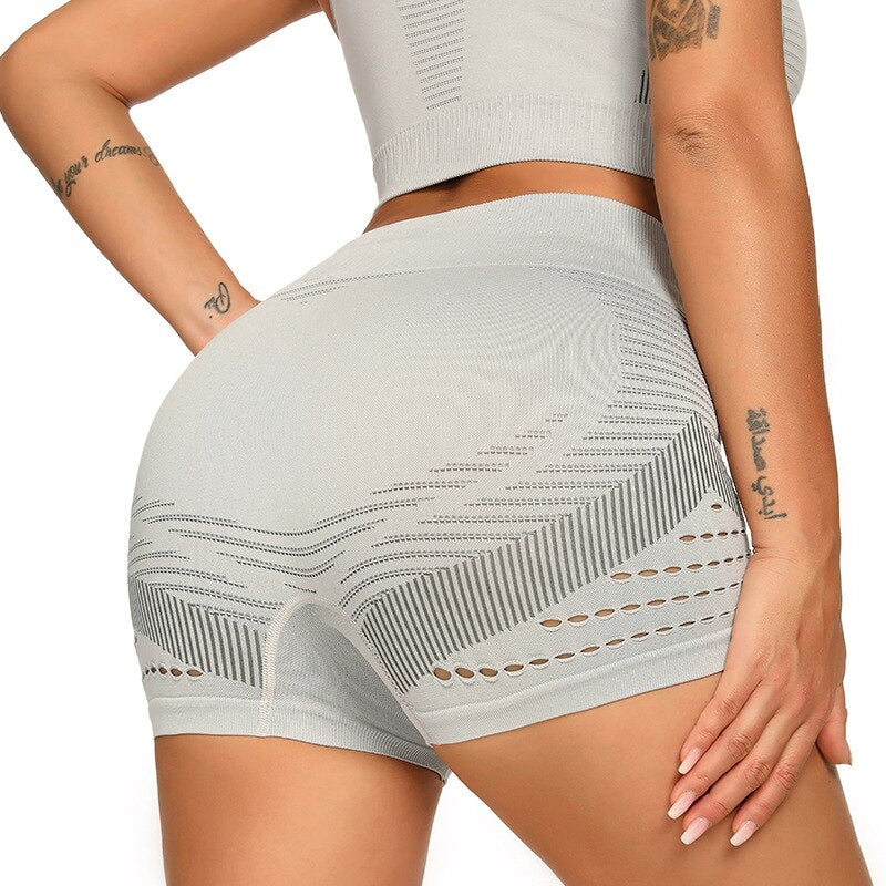 Seamless Hollow Out Fitness Yoga Shorts High Elastics Workout Sports Push Up Gym Running Short Pants For Women Female Clothing-0