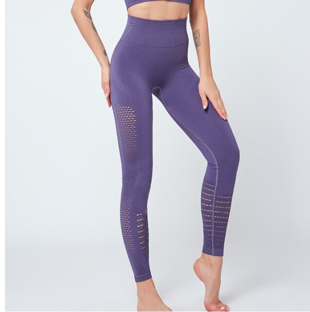 Seamless Solid Yoga Suit Women Gym Clothes Short Sleeve Crop Top Hollow Out Leggings Sport Tracksuit Fitness Workout Outdoor Set-13