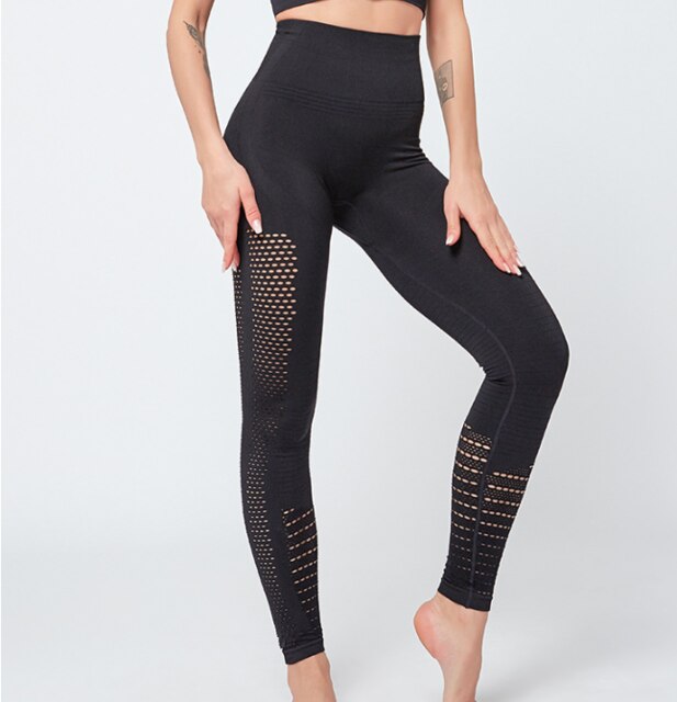 Seamless Solid Yoga Suit Women Gym Clothes Short Sleeve Crop Top Hollow Out Leggings Sport Tracksuit Fitness Workout Outdoor Set-12