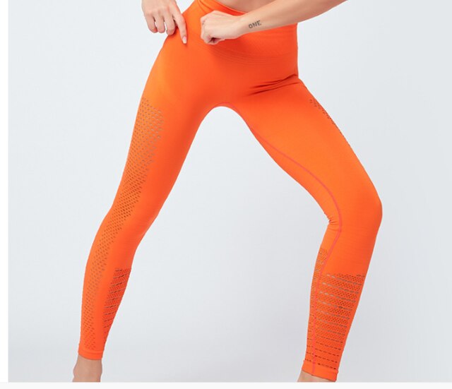 Seamless Solid Yoga Suit Women Gym Clothes Short Sleeve Crop Top Hollow Out Leggings Sport Tracksuit Fitness Workout Outdoor Set-3